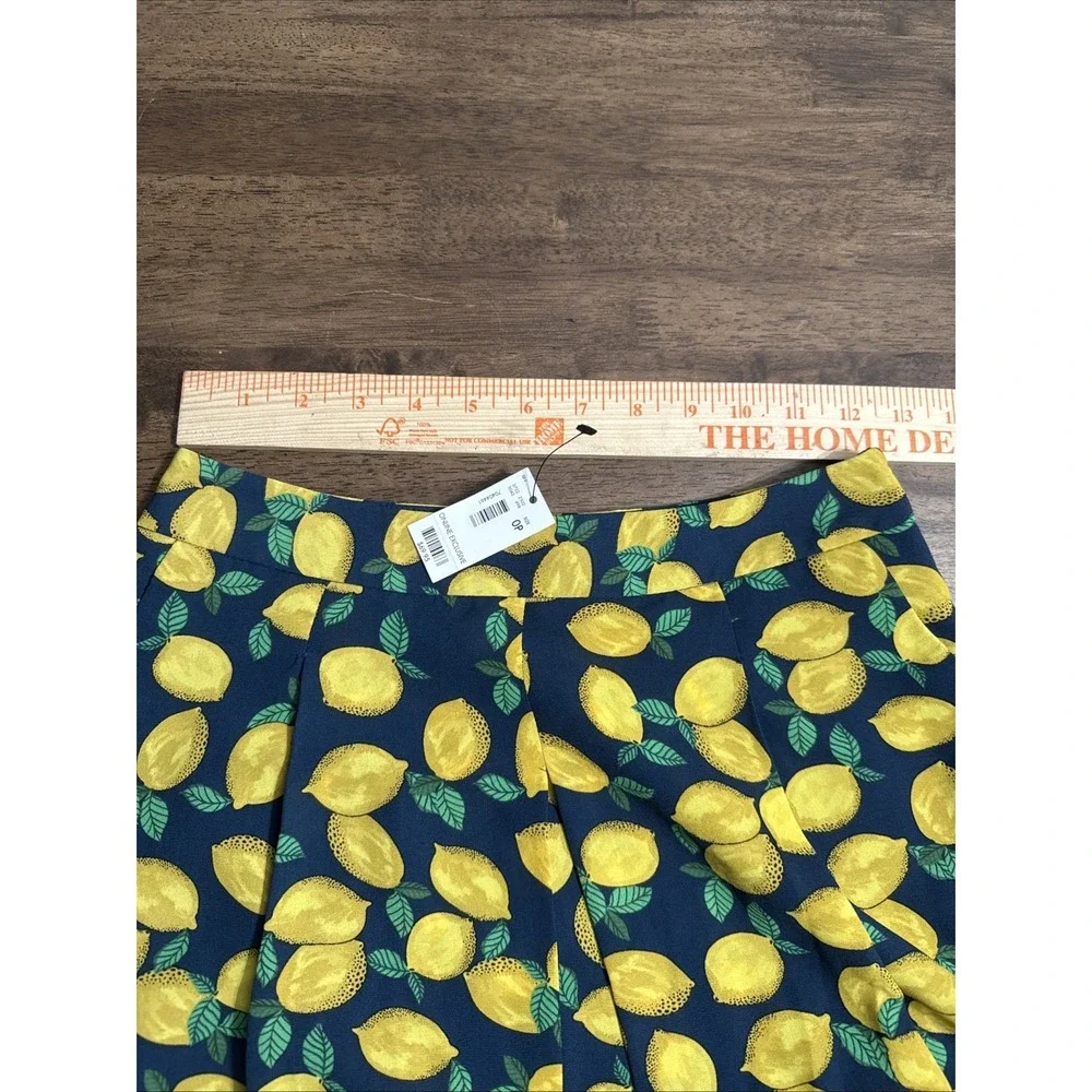 The‎ Limited Skirt Womens Sz 0 Petite Lemon Print Lightweight Pleated A-Line NWT